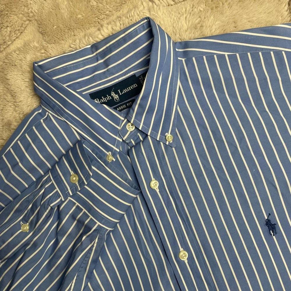 Ralph Lauren Mens Classic Fit Striped Button Down Shirt Blue White XL 17 34/35